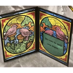 Double Panel Folding Suncatcher Quote Bird Vintage Glass